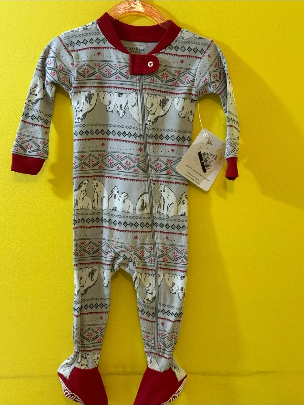 NWT Burts Bees Baby Polar Bear Fair Isle Footed Zip Pajama Organic 3-6M